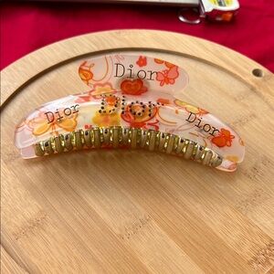 Fashion Floral Hair Clip - Orange and Gold